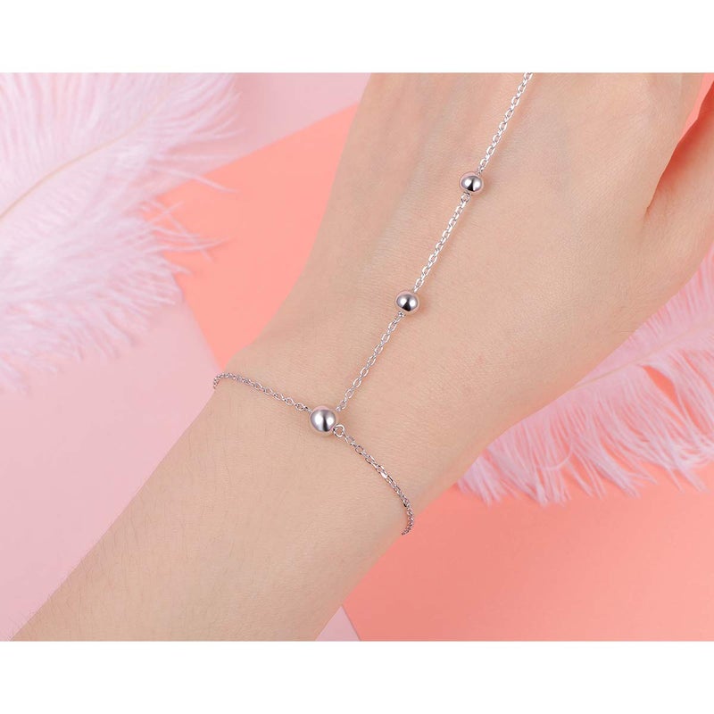 Alphm S925 Sterling Silver Finger Ring Bracelet Attached Hand Harness Bead Chain Set for Women Beads - Image 4